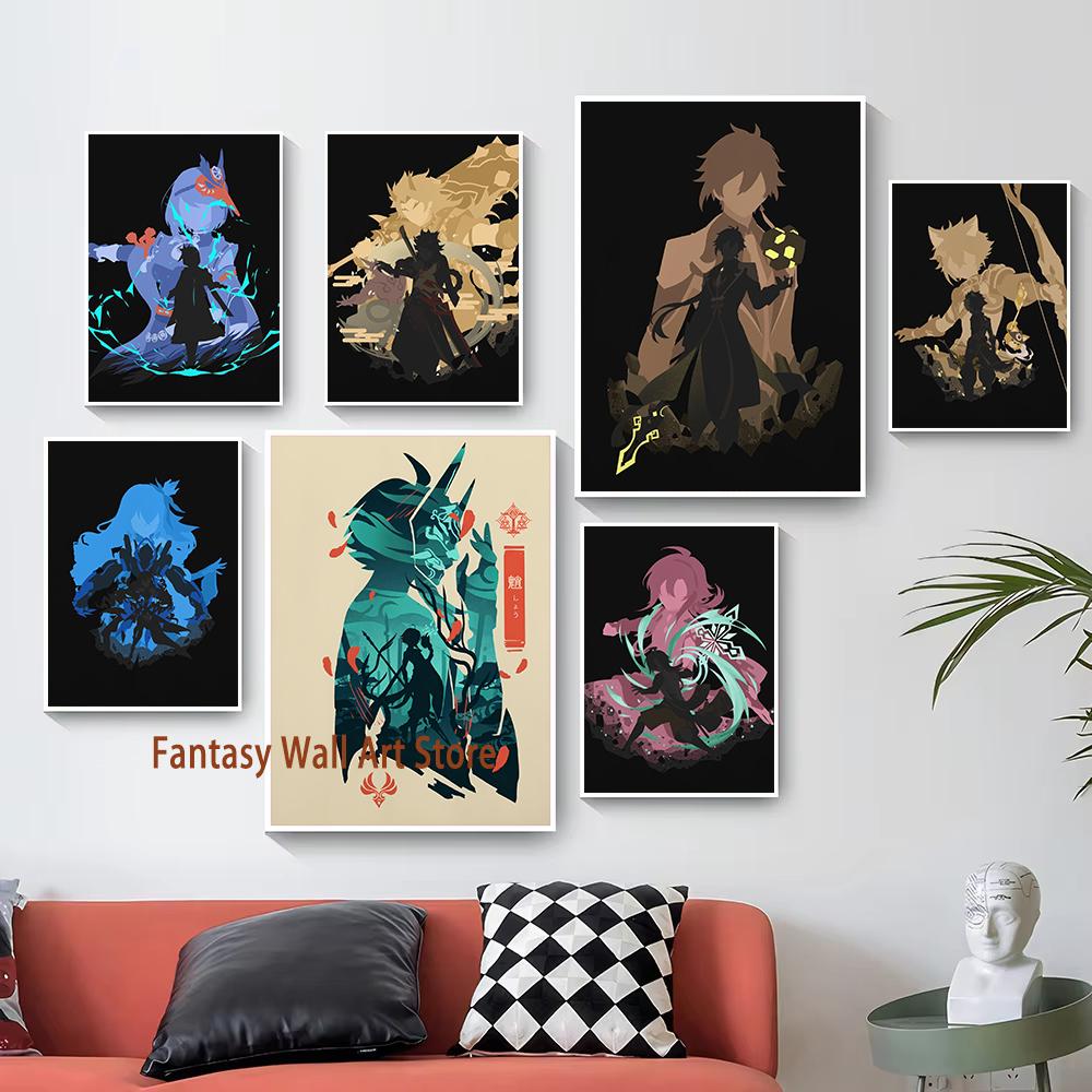 Genshin Impact Poster Game Print Wall Art Gift for Gamers Genshin Impact Characters Aesthetic Decor Canvas Painting Gaming Print