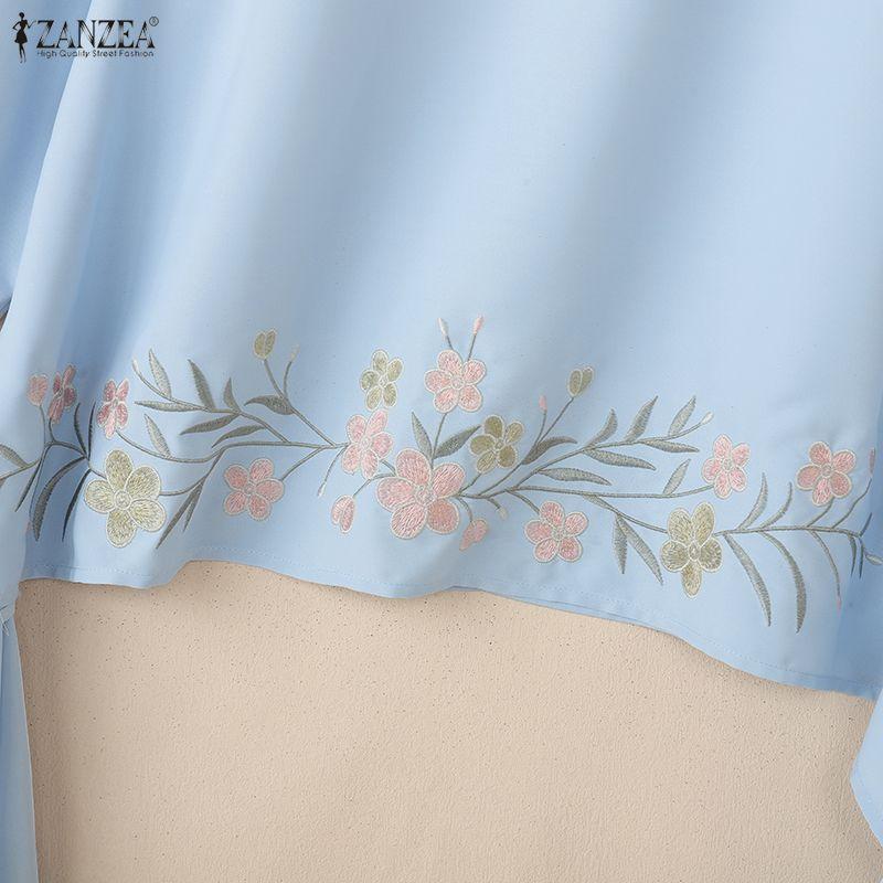 ZANZEA Women Casual Round Neck 3/4 Sleeve Loose Print Blouse