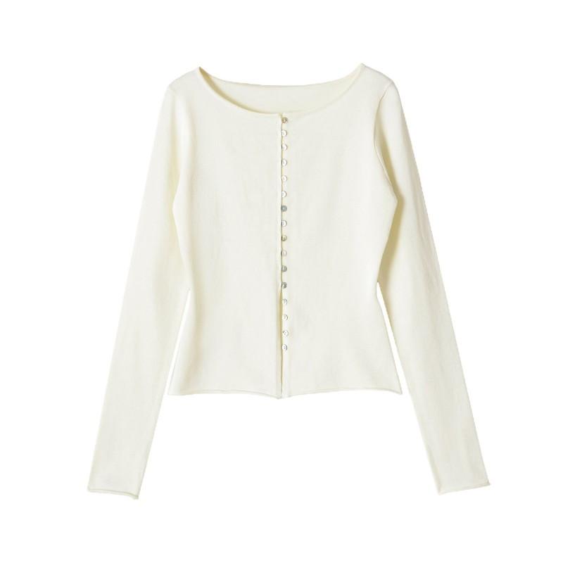 Womens Slim Fit Solid Color Knit Cardigan Sweater - Round Neck Long Sleeve Elegant Casual Top