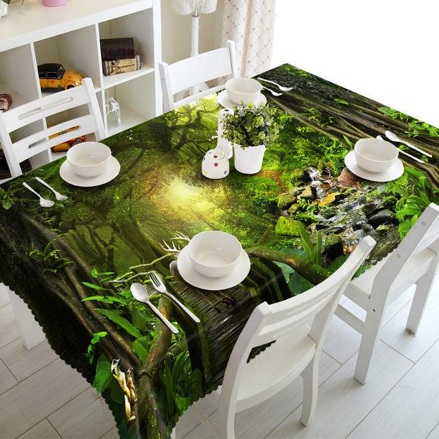 Waterfall Tablecloth Merry Christmas Seascape Pattern Waterproof Thicken Rectangular And Round Table Cloth For Wedding