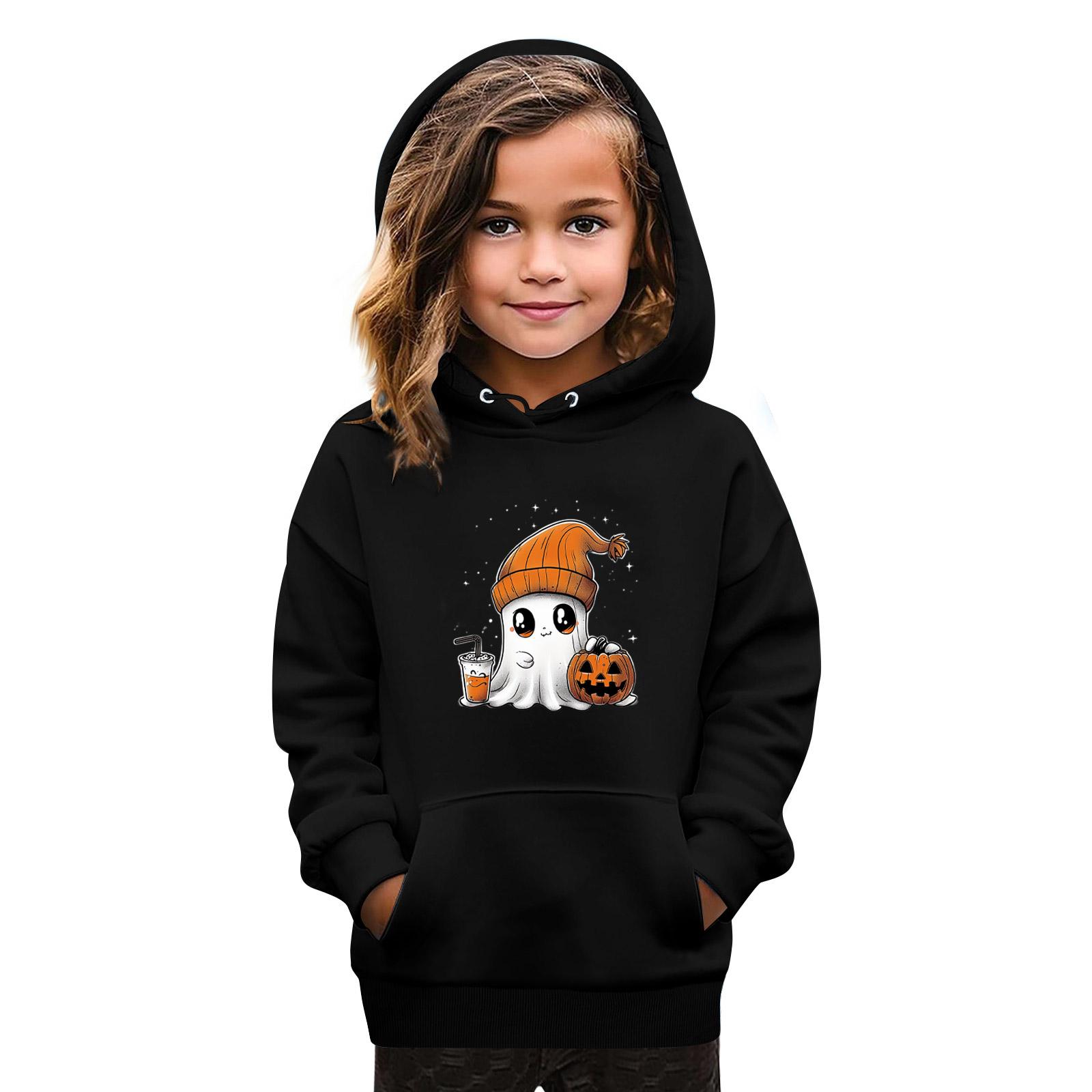 

Толстовки для девочек-подростков Худи с длинным рукавом на шнурке Пуловер Милое худи оверсайз День Хэллоуина 150 чёрный