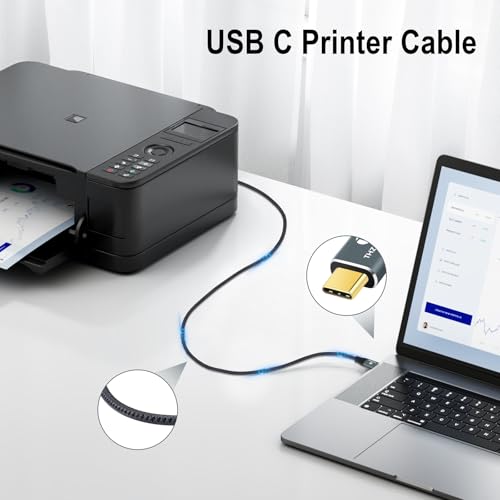 Thzzhnno USB B To C Printer Cable 3M, USB Cable Type-C To Type-B Cable, for MacBook Pro, MIDI Cable, for Yamaha Casio Digital Piano, MIDI Keyboard, DJ