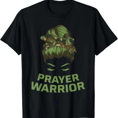 Prayer Warrior Women Girls with Camo Camouflage Pattern T-Shirt