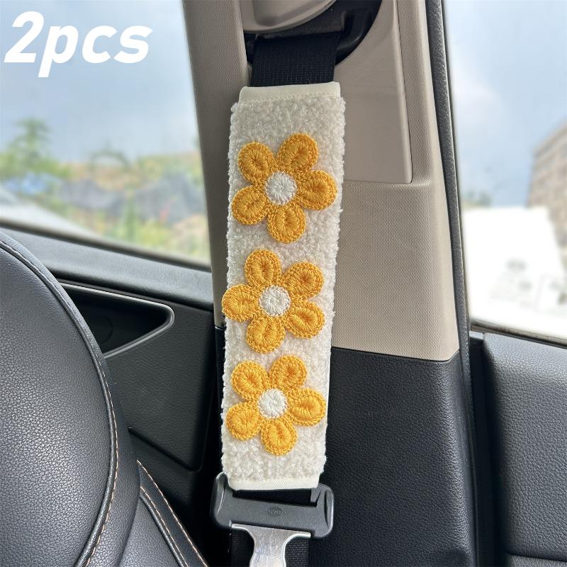 Car Seatbelt Cover Cute Embroidered Flowers Auto Shoulder Strap Protector Pad Seat Belt Harness Cushion for Children Women
