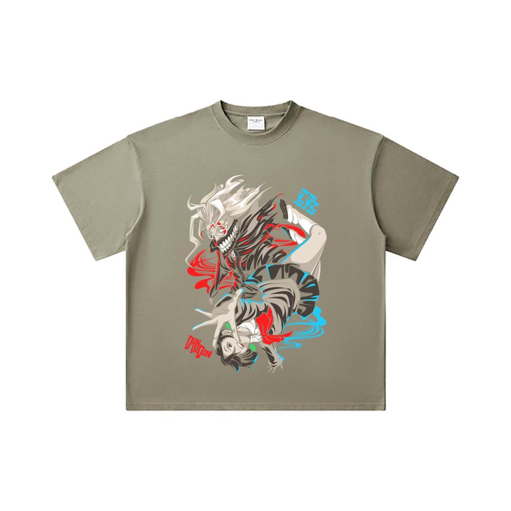 260 GSM Doppelgarn 32er Zählung 100% Baumwolle Dandadan V38 Okarun Momo Druck Unisex Schweres Baumwoll-T-Shirt