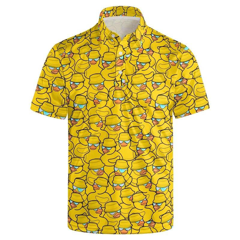 Cool Duck Graphic Short Sleeve Polo Shirt, Trendy Casual Summer Top