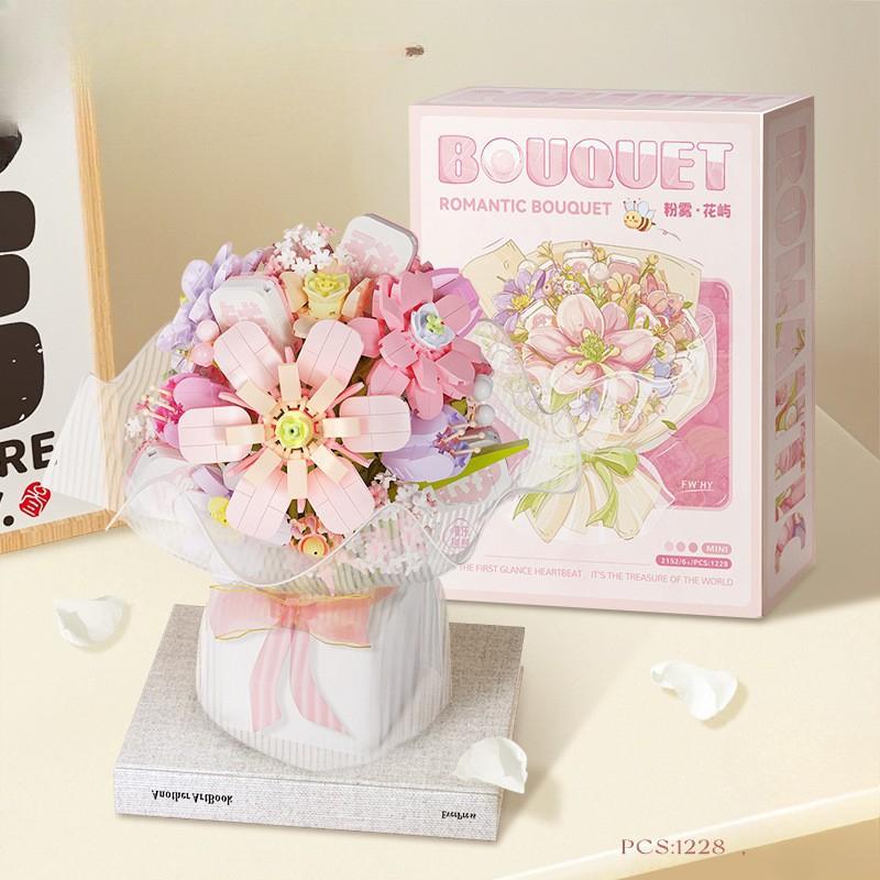 Simulated Flower Building Blocks, Sunflowers, Roses, Succulent Potted Plants, Eternal Building Blocks, Flower Bouquets, and Children's Toys