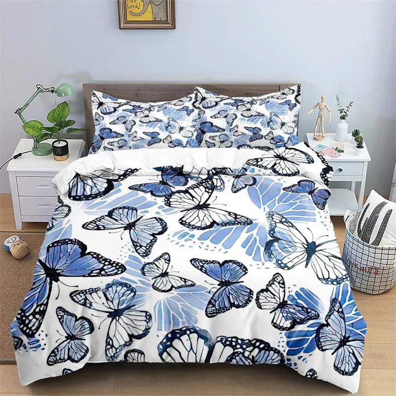 3D Colorful Butterfly Duvet Cover Natural Floral And Butterflies Pattern Bedding Set For Girl Women Microfiber With Pillowcases