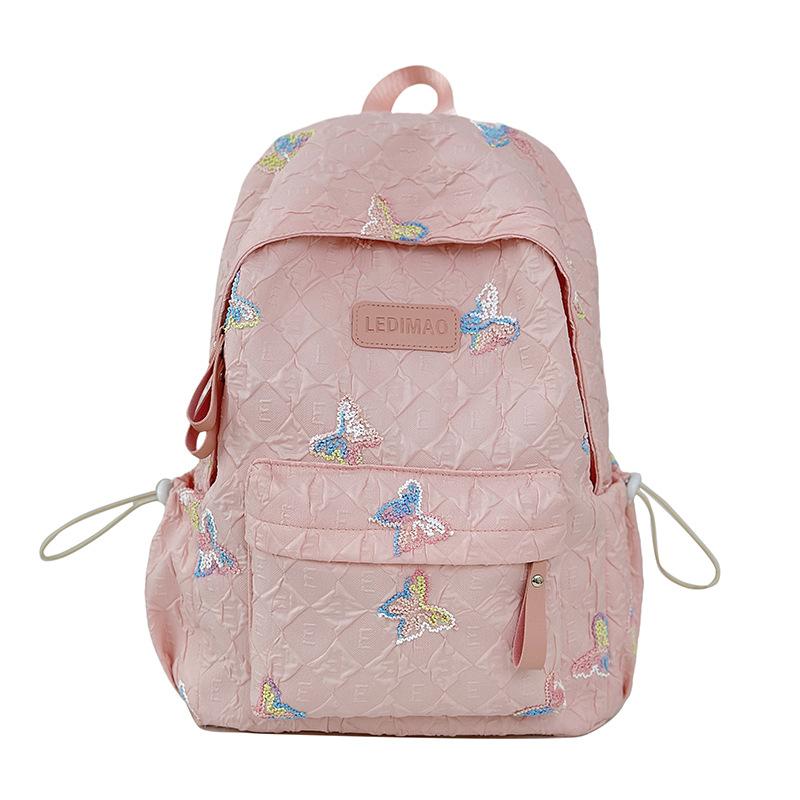 

Exquisite and cute butterfly contrasting color plaid large capacity female student schoolbag travel shopping computer backpack Large without pendant розовый