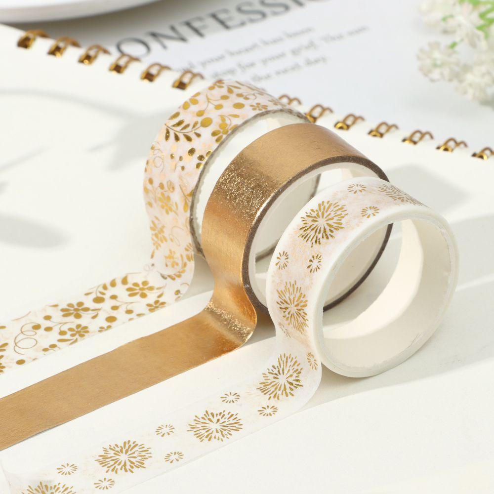 6Rolls/Set Scrapbooking Adhesive Gold Foil Flower Plant Washi Tape Decorative Sticker Masking Tape