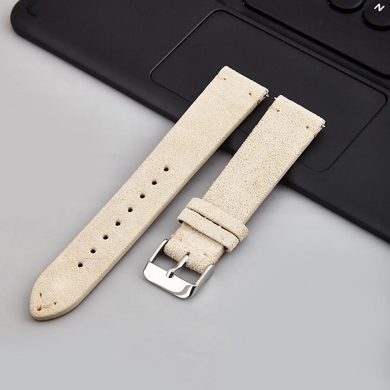 Miękki aksamitny pasek do zegarka z prawdziwej skóry zamszowej, ręcznie szyty, z mechanizmem szybkiego montażu, do Xiaomi, Google, Apple 21mm beżowy