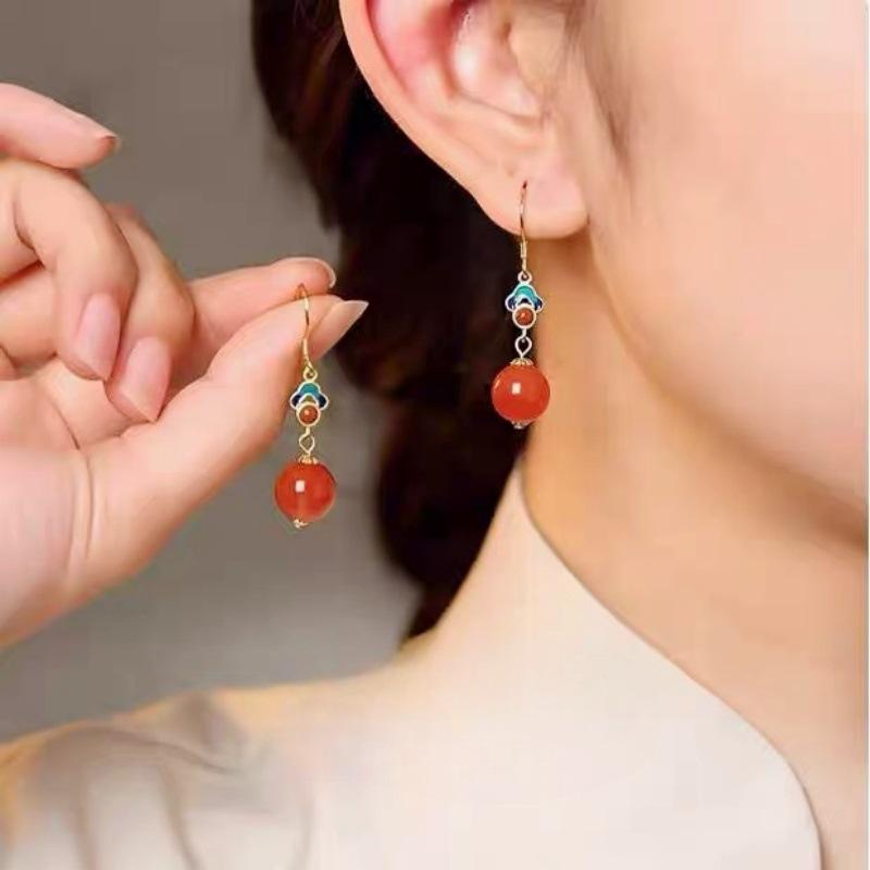 Exquisite Retro Ethnic Round Bead Pendant Earrings - Trendy, Niche, High-End Design with Ancient Style.