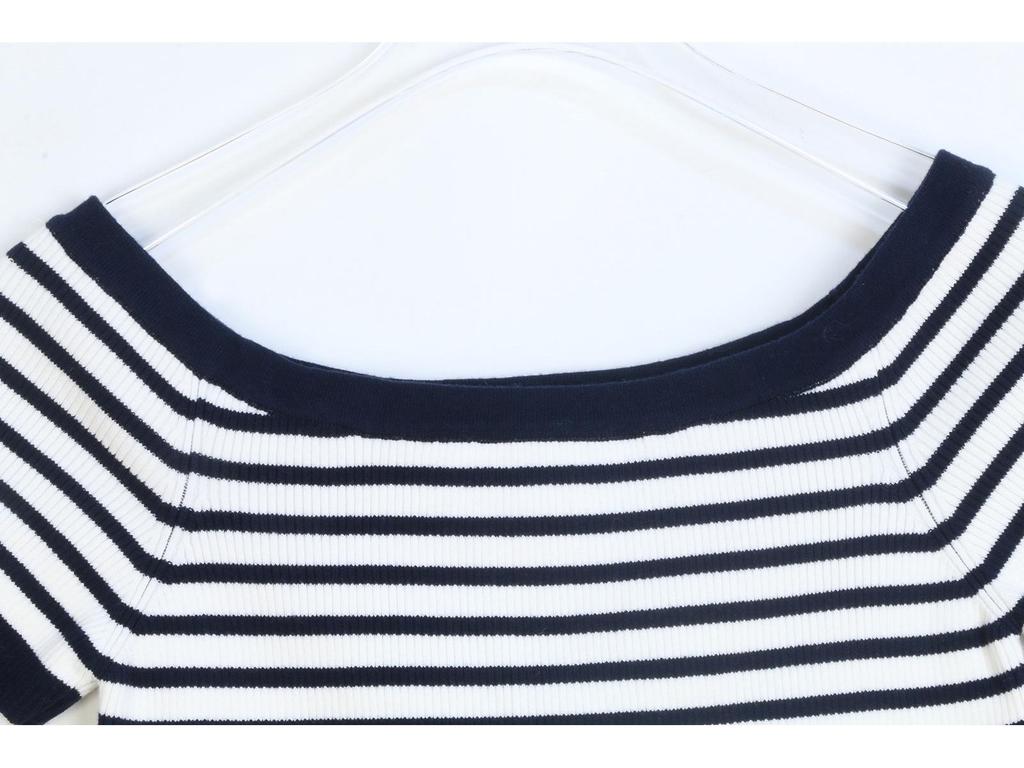 M Family Women's Striped Backless One-Shoulder Knit Top - Sexy Ice Silk Summer T-Shirt