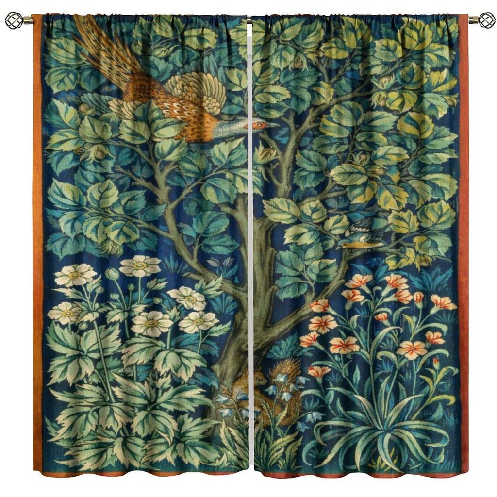 Tenda Retro Finestre William Morris con Motivo Botanico, Tenda Oscurante William Morris Arte Floreale 2 Pannelli