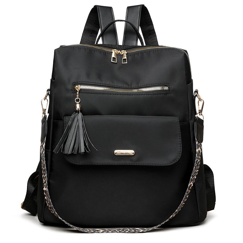 

Oxford Cloth Fringed Backpack for Casual Women, Retro British Style Multi-functional Backpack with Contrasting Colors