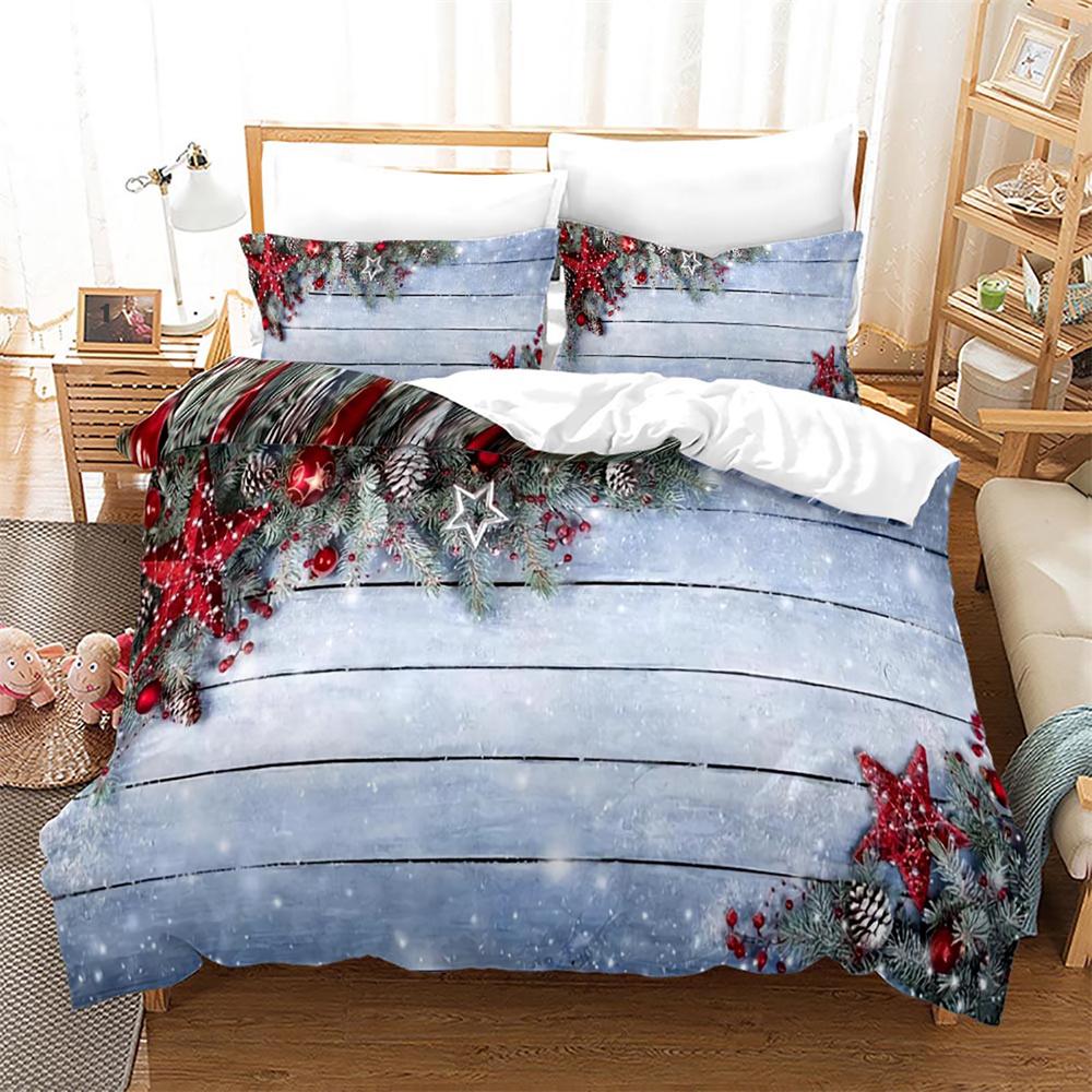 Christmas Duvet Cover Set King Size Snowflake Bells Pattern Festival Bedding Set Polyester Comforter Cover For Kids Boys Girls