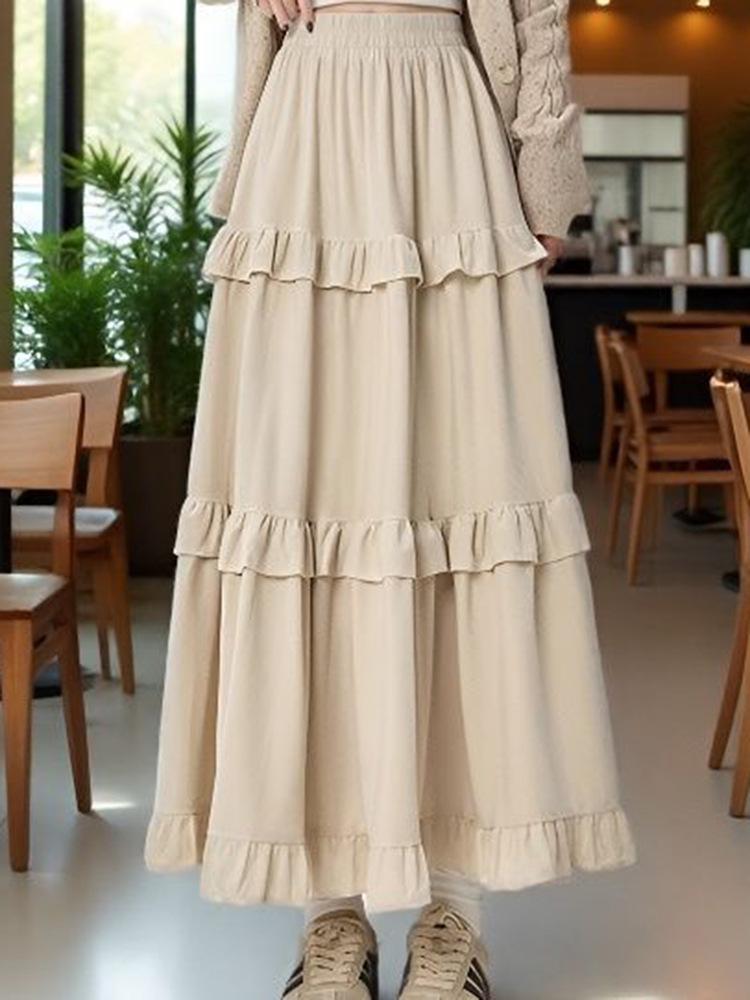 Women's 2026 A-Line Layered Velvet Umbrella Skirt with Elastic Waist - Mid-Length, In Stock