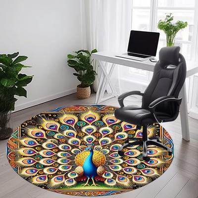 1pc Peacock Feather Office Round Area Rug, Under Office Chairs Bedroom Living Room Home Decor, Room Deco