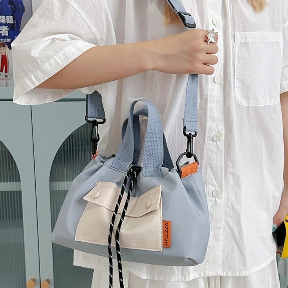 Cloth Nylon Crossbody Bag Contrast Color Drawstring Bucket Bag Fashion Shoulder Pouch  Students