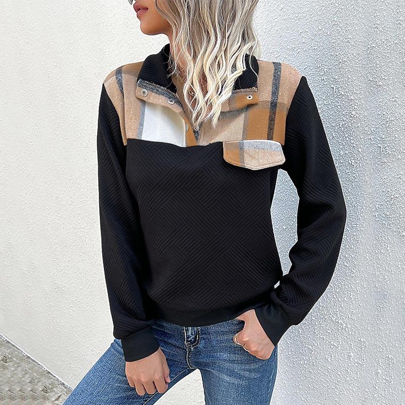 

2026 New Fall Long Sleeve Women s Patchwork Vintage Standing Collar Pullover Sweatshirt S