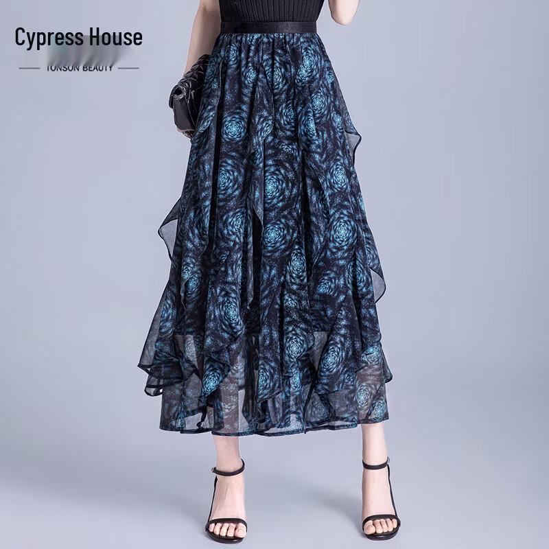 Sibaishe High-Waist Floral A-Line Midi Skirt XL