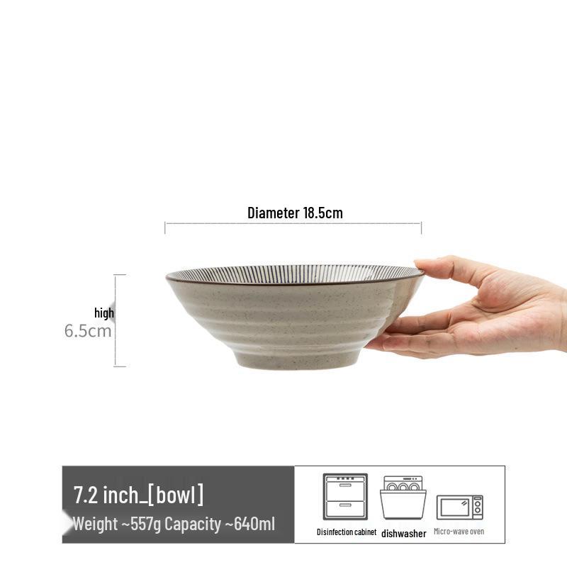 Retro Japanese Bamboo Hat Ceramic Bowl, 7-inch Tableware for Breakfast, Noodles, or Rice.