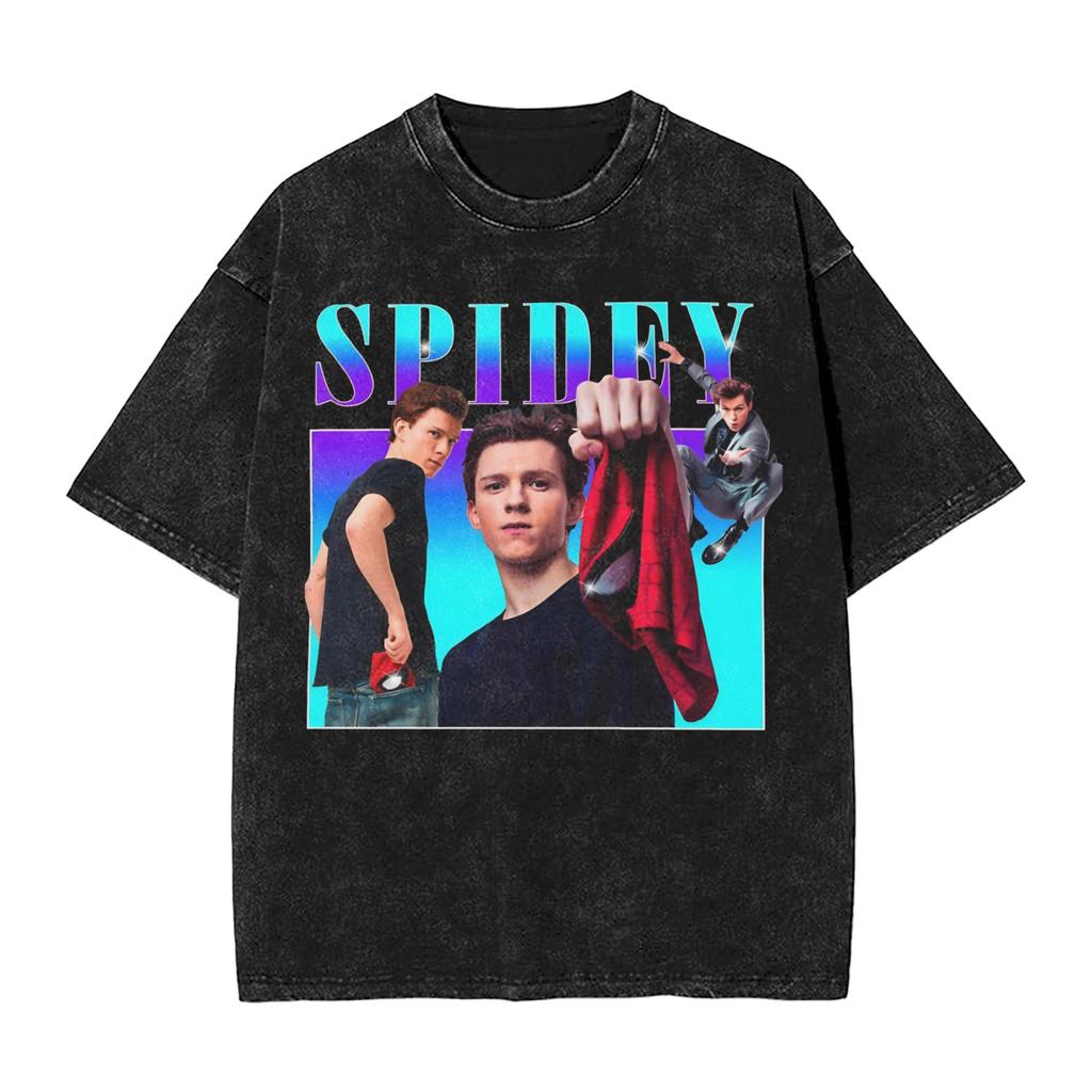 Tom Hollands Merch Washed T Shirts Men Women Streetwear Hip Hop Tshirts Printed Tee Shirt Short Sleeve