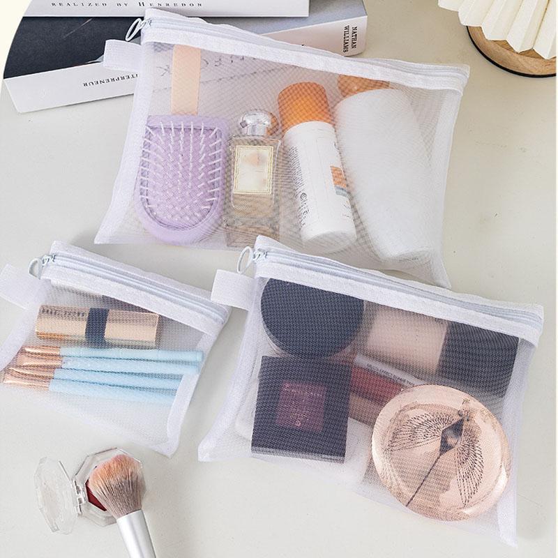 Fashion Small Large Black Organizer Toiletry and Makeup Pouch Transparent Mesh Zipper Cosmetic Bag Women Necessary Organizer