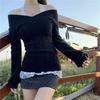 Y2K Fashion Vintage V-neck Rib Knitted Tops Women Early Autumn Sweaters Pullover Slim Long Sleeve Pullovers Sexy Sweaters Tees