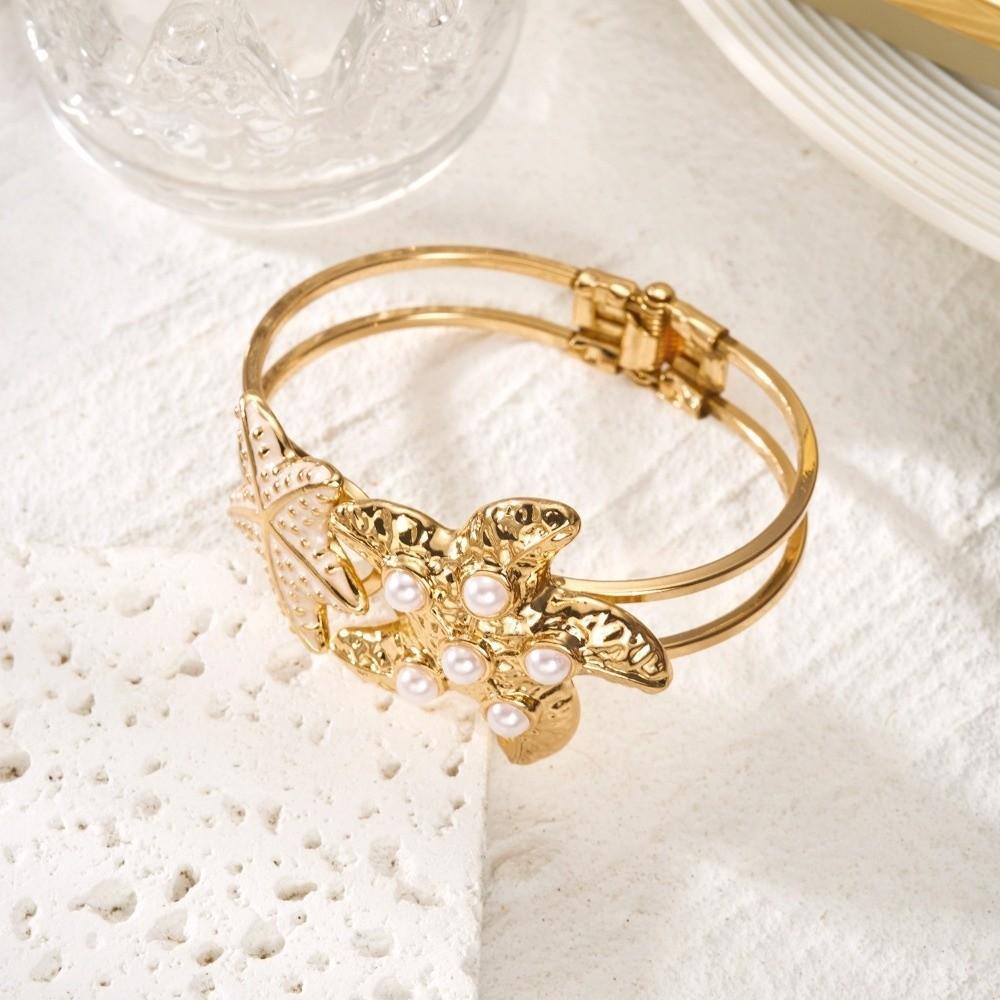 Exaggerated Open Cuff Bracelet Pink White Blue Open Arm Ring Elegant Enamel Flower Bracelet  Women