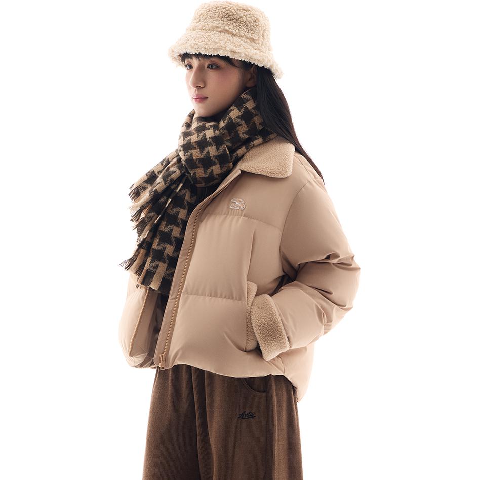 Anta Colorful Series Solid Color Zipper Collar Comfortable Breathable Versatile Casual Down Jacket Women outerwear Milk-Apricot 962448904-2