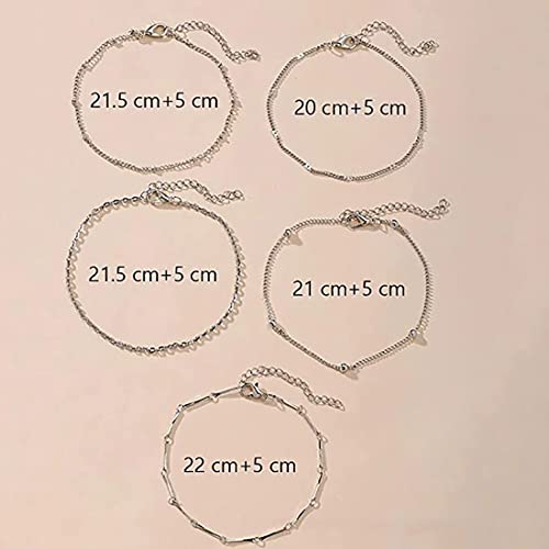 Cubahop 4PCS Boho Ankle Bracelets Silver Pearl Foot Jewelry Summer Beach Accessories for Women Girls