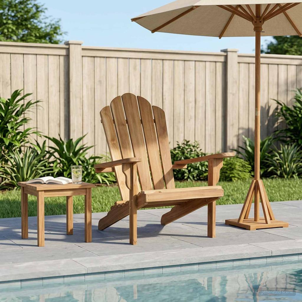 Garden Adirondack Chair Natural Solid Teak Wood