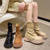 Womens Round Toe Platform Knee Thigh Boots Chunky High Heel Wide Tube Pull On Shoes Retro Chelsea Western New  Winter