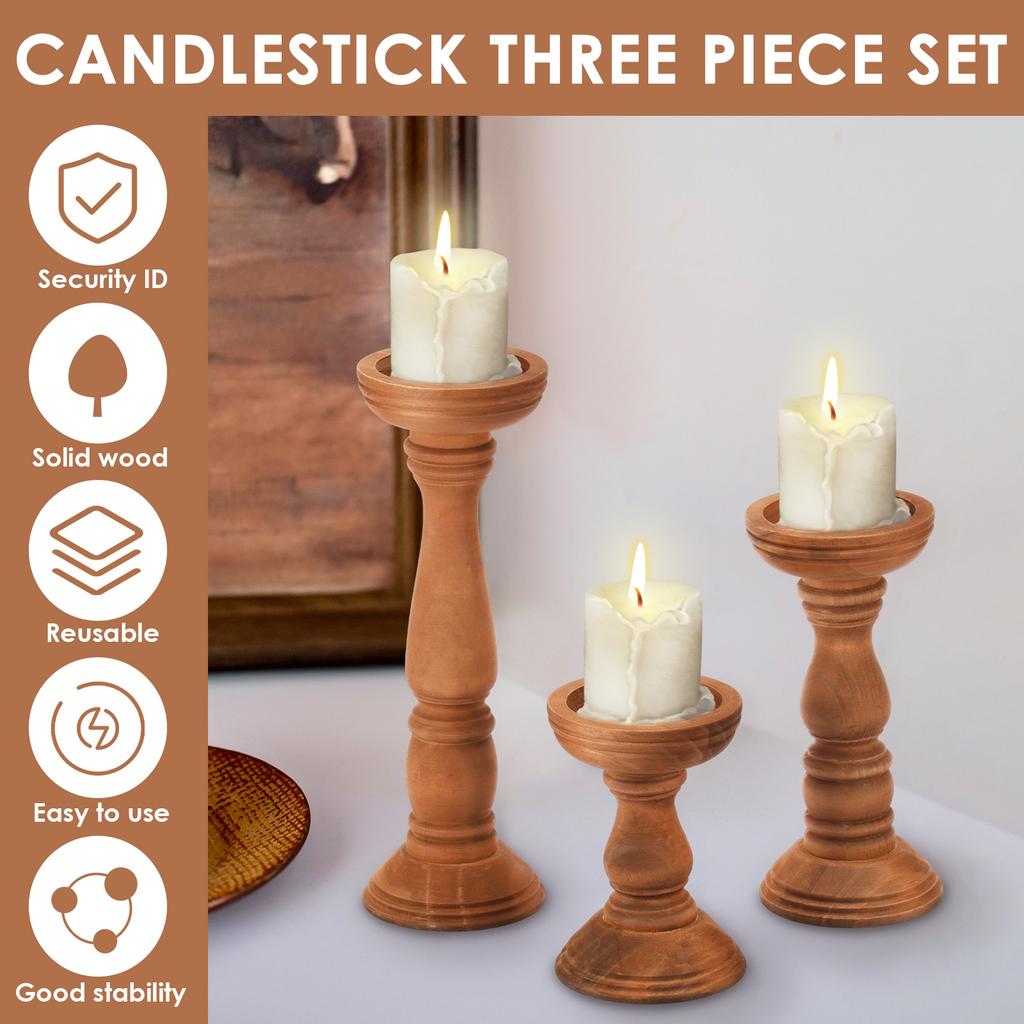 3 ks Dřevěný svícen Vintage Stojan na sloupové svíčky Farmhouse Stolní středový prvek pro domácí svatební party dekorace