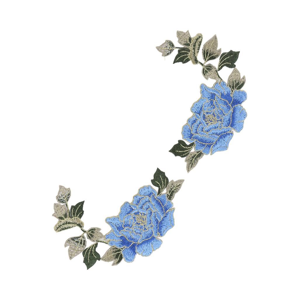 1 Pair Flower Embroidery Patches Beautiful Flowers Pattern Embroidered Applique Iron On Patches for DIY Clothes Blue