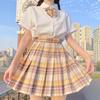 JK Skirts Women Summer High Waist Skirts Korean Style Pleated Skirts for Girls Cute Sweet Ladies Plaid Mini Skirt Shirt Bow Tie Women Set