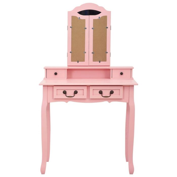 VidaXL Vanity Set with Stool Pink 80x69x141 Cm Paulownia