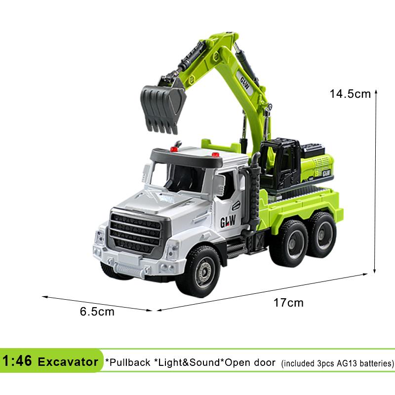 1:46 Sound Light Alloy+Plastic Excavator Timber Transport Model Diecast & Toy Play Vehicles Construction Collection Toys Gift