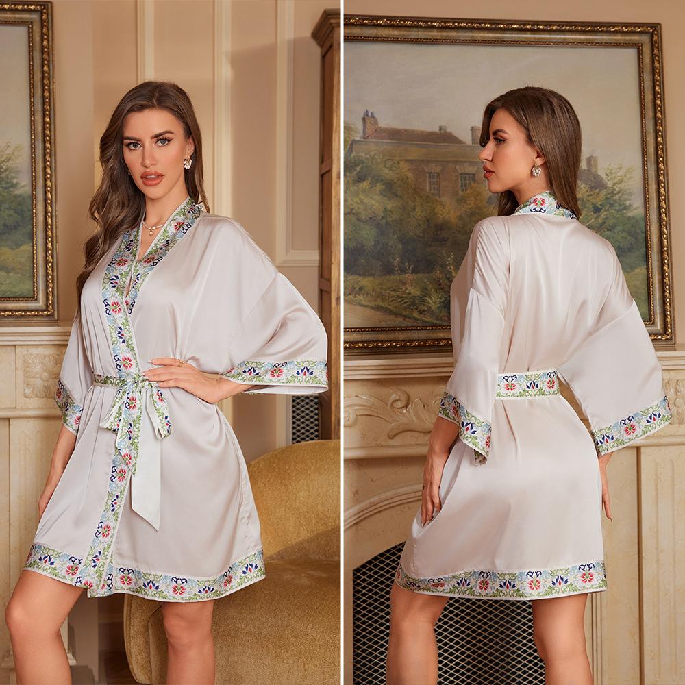 Pajamas Women's Satin Chiffon Spring and Summer Yaoting Light Luxury Seven-quarter Sleeve Cool Nightgown Bathrobe Women's Loungewear