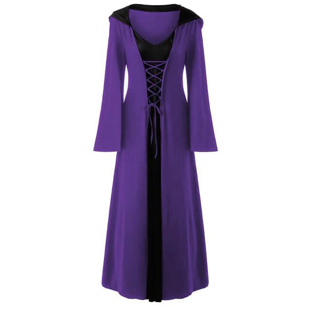 Women Hooded Stitching Halloween Long Sleeve Dress Casual Robe Jacket