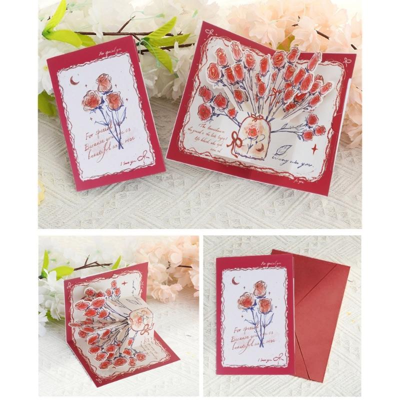 Flower Popup Card 3D Popup Greetings Cards with Blank Note Cards and Envelope for Mother Day Valentines Day Birthday Gift
