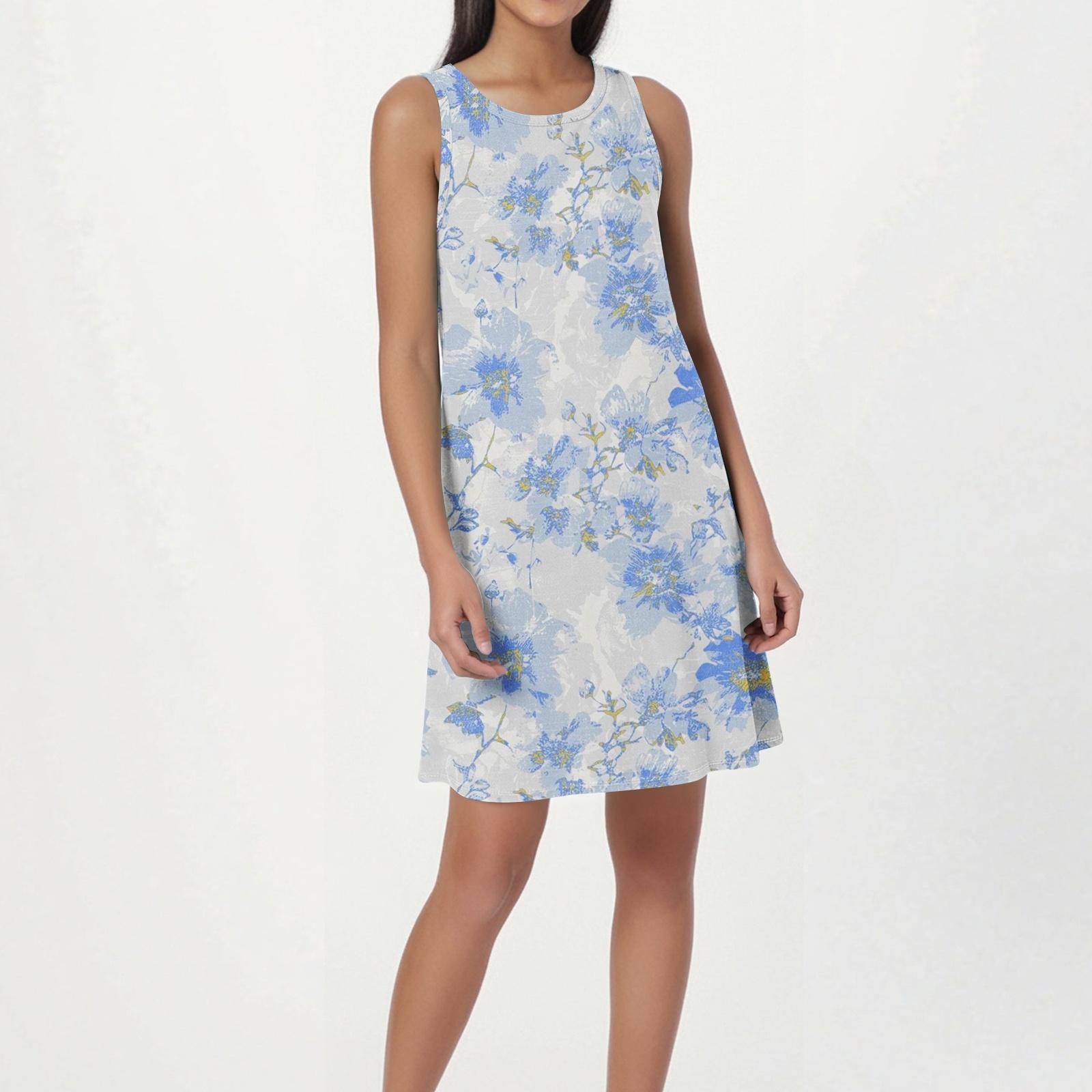Summer Dresses for Women 2026 Casual Sleeveless A Line Floral Print Sundresses for Women 2026 Loose Fit Summer Dress S