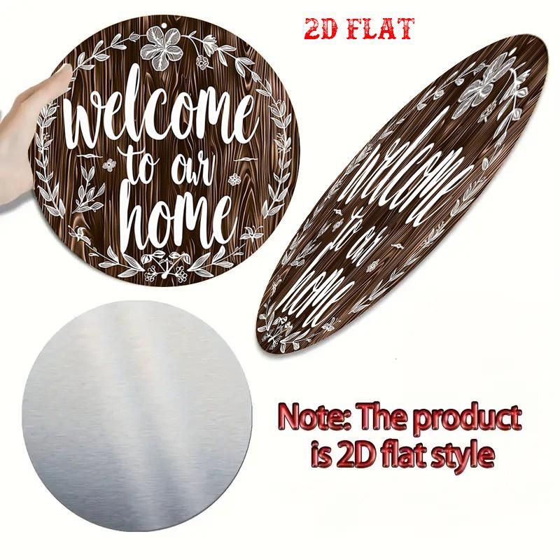 D Flat Floral Welcome Sign Rustic Round Aluminum Metal Wall Art for Home Garage Cafe Decor