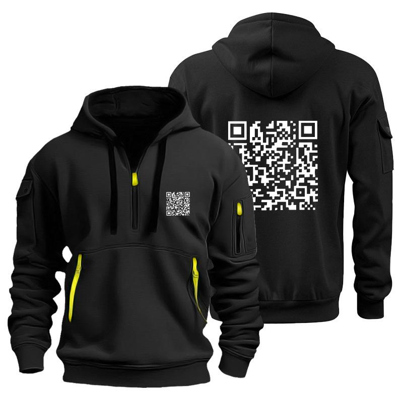Trendsetting QR Code Hoodie: Plus Velvet Men's Sweatshirt Jacket