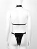 European & American Sexy Patent Leather Mesh Three-Point Bodysuit Lingerie Set