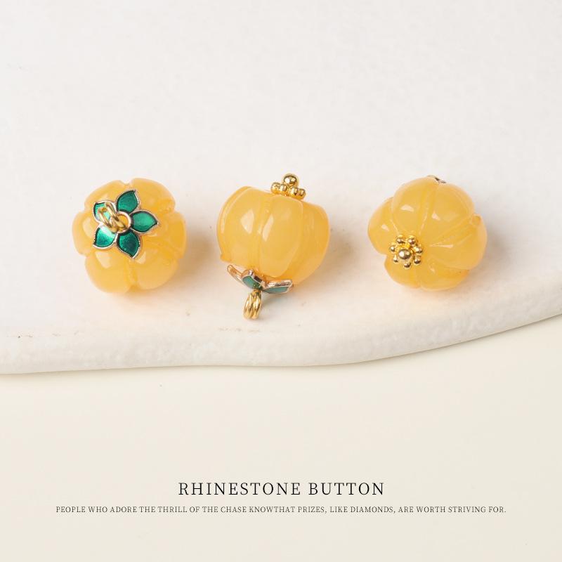 5pcs Color Resin Pumpkin Bead Buttons Chinese Cheongsam Hanfu Tang Style Buttons Cotton And Linen Shirt Cardigan Gold Nail Buttons