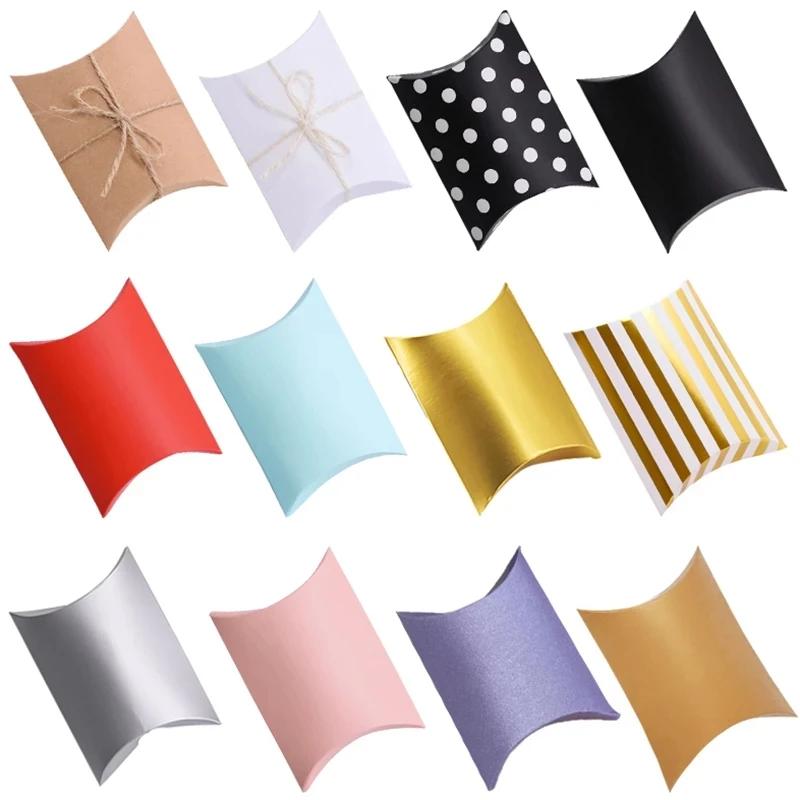 New 10/20/30Pcs Pillow Candy Box Kraft Paper Christmas Gift Packaging Boxes Candy Bags Wedding Favors Birthday Party Decorations