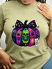 TXWomen's Trendy Crew Neck T-Shirt Colorful Halloween Pumpkin Skull Design Suitable for Casual Sportswear