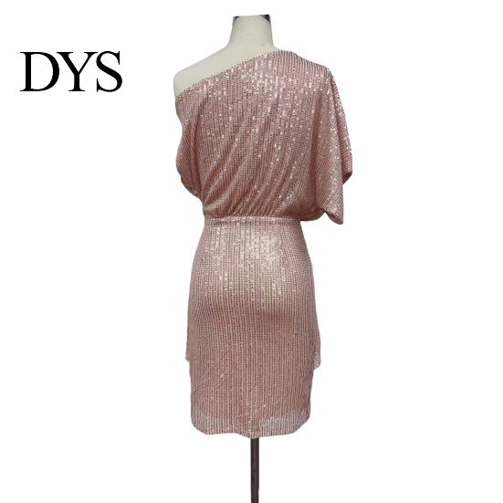 Abito Dimagrante Silhouette Serale Paillettes Monospalla Scollo obliquo Lunghezza al ginocchio Vestibilità aderente Allacciatura Affascinante Cocktail Fiocco Design asimmetrico Pieghettato